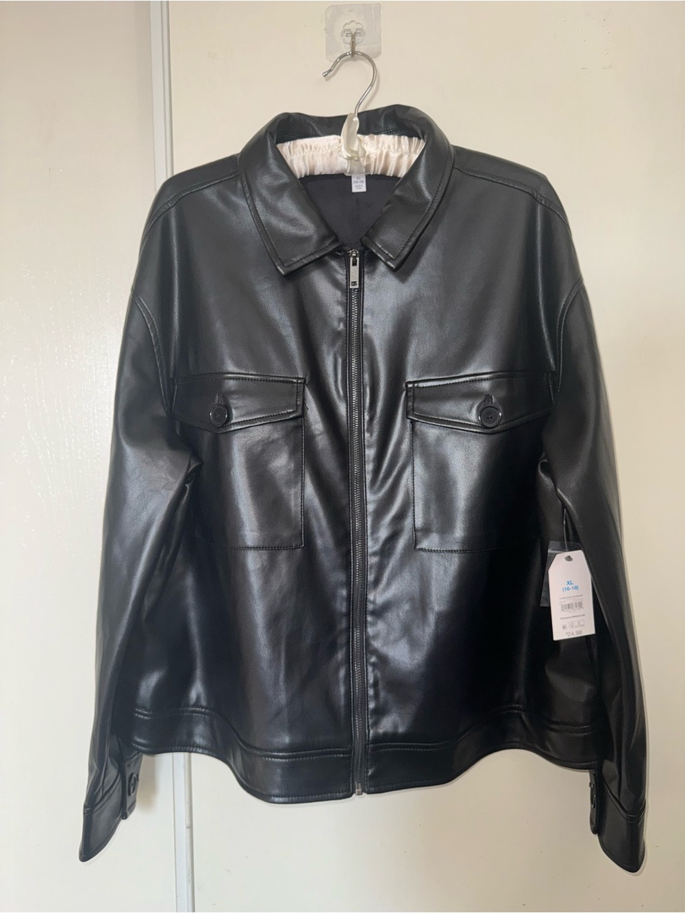 Time and Tru Black Faux Leather Bomber Jacket